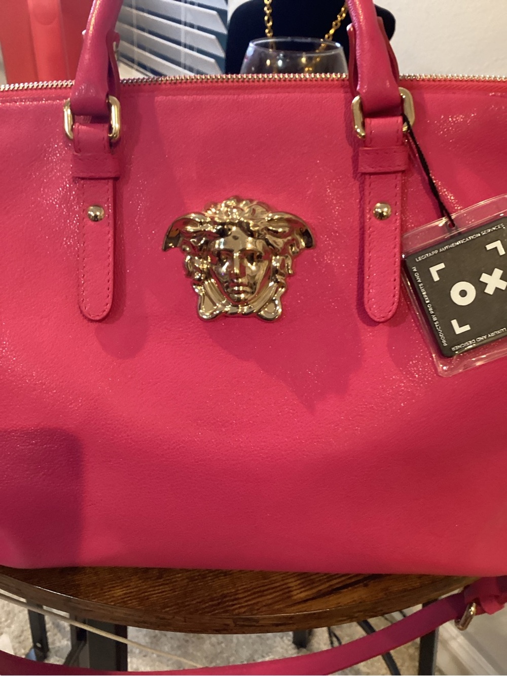 Versace Pink Leather Medusa Satchel with Gold Hardware